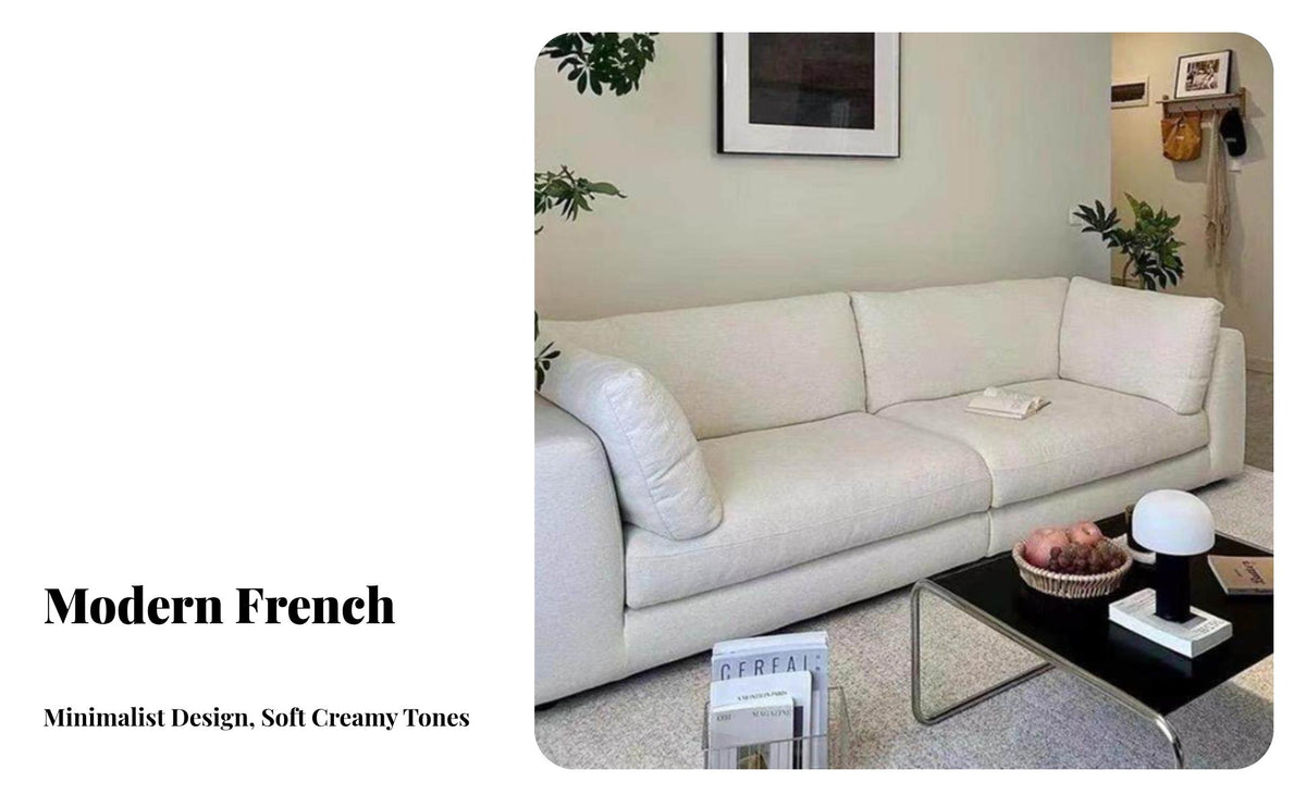 3-Seater Cushiony Sofa Removable and launderable Cover Living Room Seating French Cream design Couch for Apartment Dwellers, Homeowners, Bedroom, Home paleice