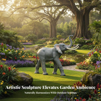 Fiberglass Elephant Model Weather Resistant Realistic Elephant Sculpture Handmade Large Lawn Ornament for Homeowners, Gardeners, Gardens, Parks, Lawns