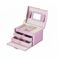 Soft Velvet Interior Jewelry Storage Box with Drawers Lockable 3 Layer Jewelry Box Built-in Mirror Waterproof for Women, Girls, Bedroom, Travel