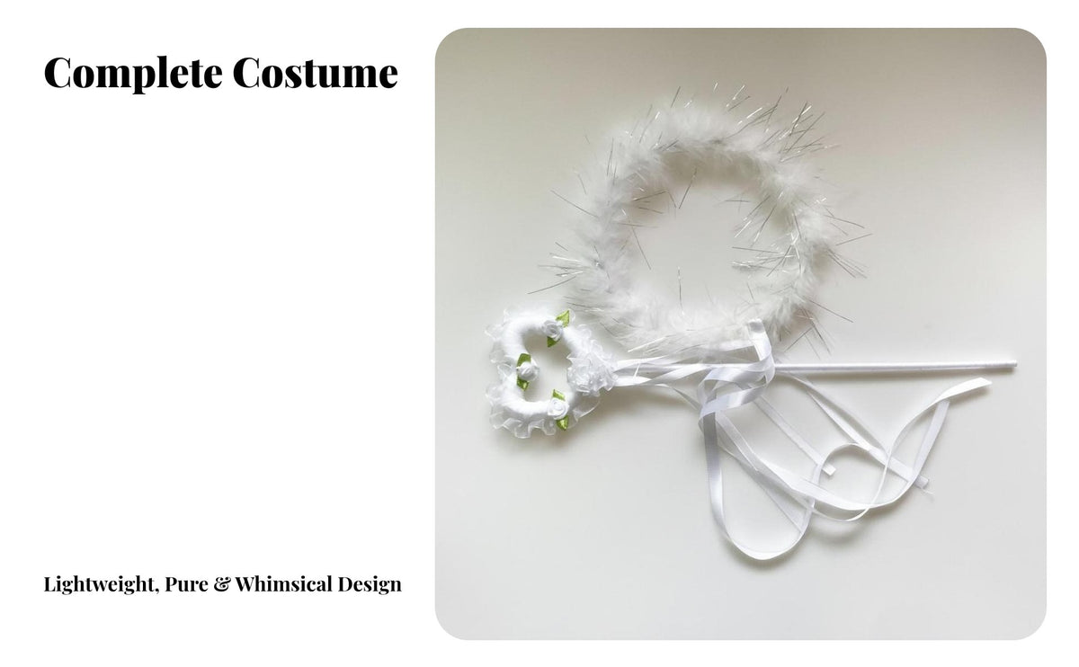 Angel Circlet and Rod Set Plumed Pattern Princess Crown and Ceremonial Rod Set Glittering Halloween Costume Accessories for Kids, Girls, Themed Events