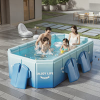 No-Inflation Foldable Pool with Support Legs Heavy-Duty Rectangular Frame Pool Stable Thickened for Families, Kids
