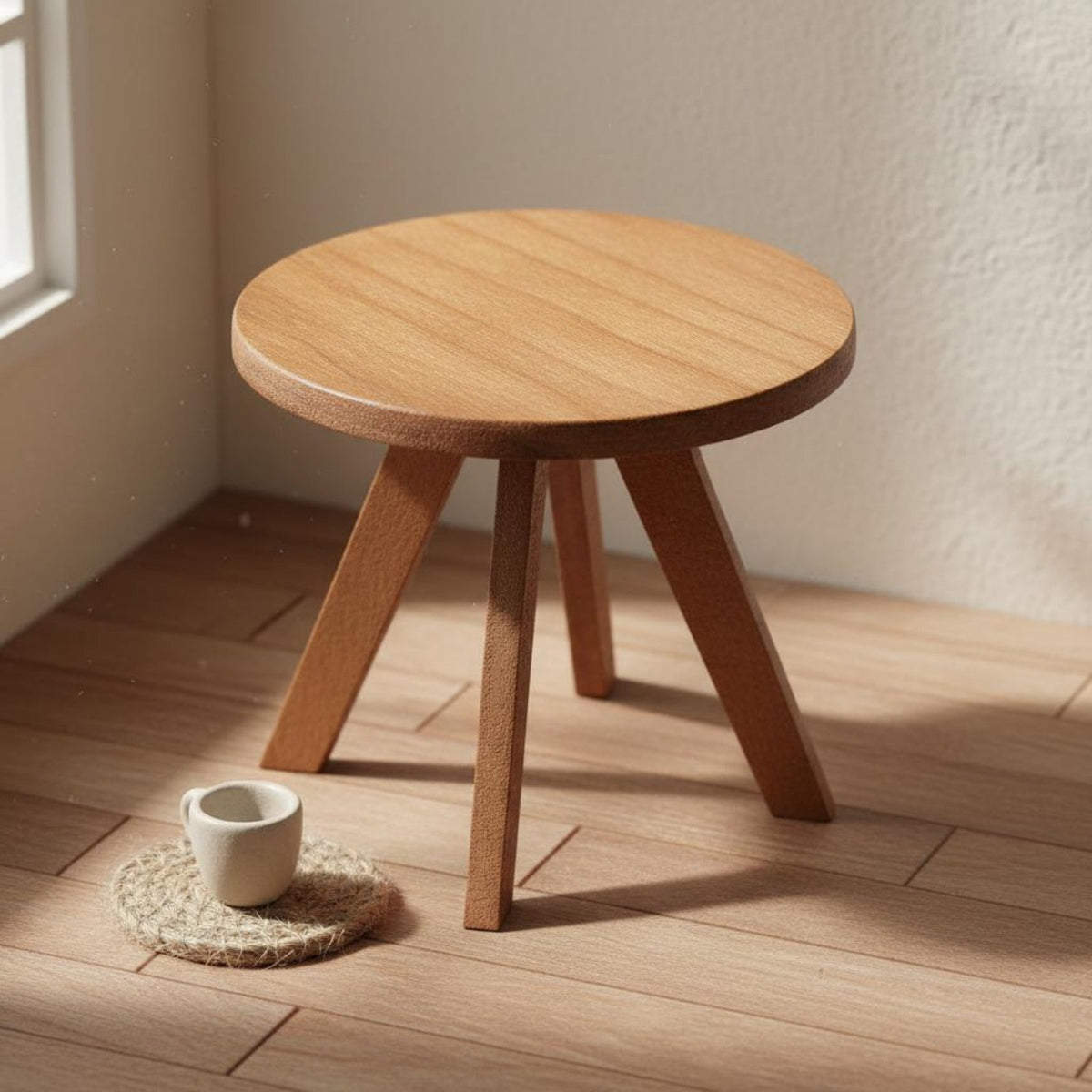 Cherry Wood Dollhouse Round Tea Table DIY Miniature Round Table Long-Lasting for Hobbyists, Collectors, Room Box, Miniature Scene