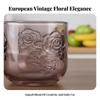 2 Pieces Large Capacity Vintage Design Water Carafe Set Dishwasher Safe Floral Embossed Glass Carafe Heat-Resistant for Guests, Bedroom