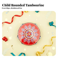 Traditional Artistic Print jingling disc Tambourine Educational Toy drumed Tambourine Easy to Play Dance Accessory Lightweight for entertainers, Music Students, Kindergarten, Cultural celebration, Stage Performance, Sporting events