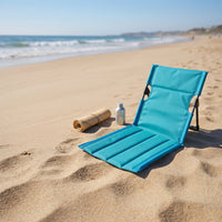 Reclined Foldable Chair with Padded Seat Lightweight Low-Slung Camp Chair Cushioned Furniture for Beachgoers