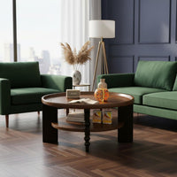 Solid Wood Construction Round Wooden Coffee Table Elegant Appearance Wooden Coffee Table Easy Assembly for Small Areas