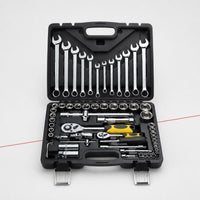 Chrome-Finish Socket and Wrench Kit Portable Socket Wrench Set with Toolbox Compact Tool Set with Carrying Case Professional for Home Repairs
