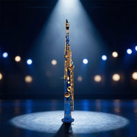 Engraved B and B Straight Soprano Saxophone Gold-Tone Soprano Saxophone with Carrying Case Brass Woodwind Compact for Students, Beginners, Practice, Performance