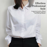 Long Sleeve Shirts for Women with Anti-Gaping Design for Office Work, Plus Size White Blouse, Square Neck Fitted for Business