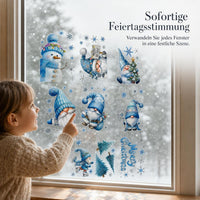 Christmas Window Clings Blue Glitter Snowman Tree Holiday Party Static Decals