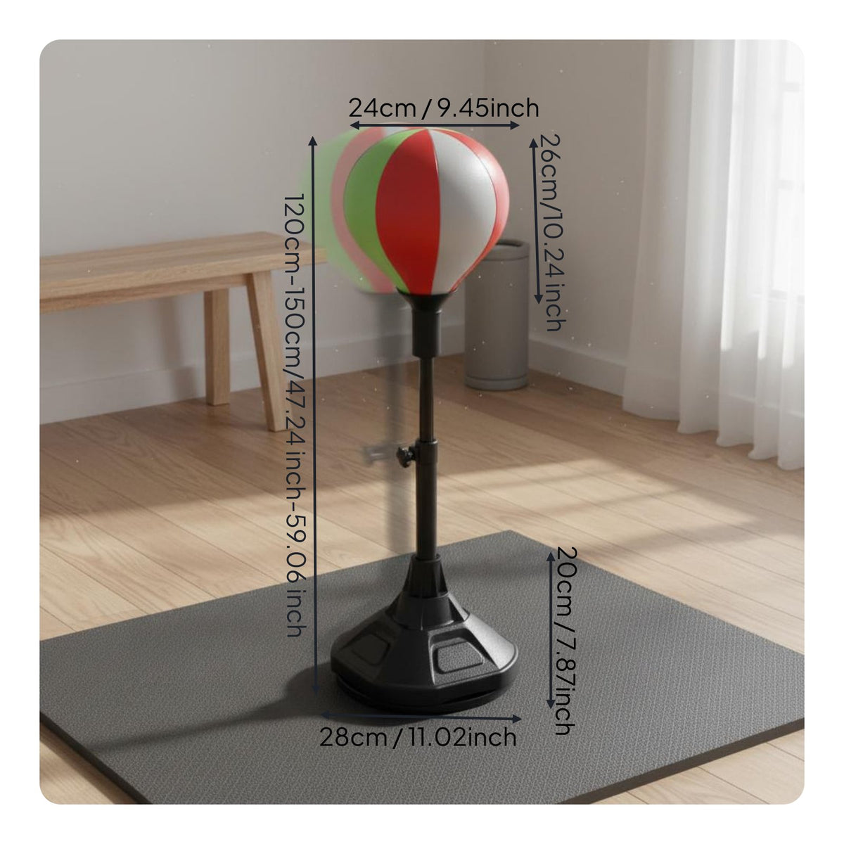 360° Rebound Boxing Speed Ball Adjustable Height Freestanding Reflex Bag Stable Base Punching Ball Stand Quiet Operation for Beginners