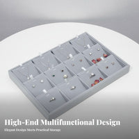 Elegant Gray Velvet Jewelry Display Tray Space Saving Compartment Jewelry Tray Multi-Functional for Vanity Top, Closet