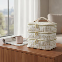 Travel Makeup Bag with Handle Multi-Functional Travel Makeup Bag with Compartments Structured Three-Layer Cosmetic Organizer for Overnight Stays
