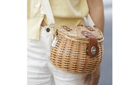 Handwoven Kids Front Bike Basket Natural Woven Wicker Bike Basket Lined Faux Leather Straps for Children