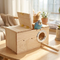 Wood Bird Box with Perch, Horizontal Nesting Box for Lovebird and Parakeet, Insulated Wooden Bird House with Mounting Hardware 137/145