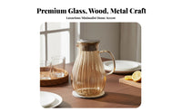 Easy to Clean Amber Glass Pitcher with Lid Large Capacity Striped Glass Water Jug Wide Mouth for Families, Adults, Daily Use, Kitchen, Home