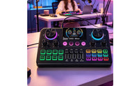 Digital Display Live Live Broadcasting Sound Card Noise Reduction Bluetooth Karaoke Mixer Multi-Band Equalizer Live Sound Card Single-Press Presets for Streamers, Beginners, Recording