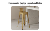 Industrial Aesthetic Low-Back High Stool Light Luxury Upholstered Stool with Backrest Anti-Slip Foot Pads Counter Chair Modern Design for Bar Owners, Homeowners, Cafe Patrons, Coffee Shop, Reception Area, Kitchen Island, Dining Room