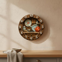 Silent Quartz Movement Kitchen Themed Wall Clock Non-Ticking Round Wooden Wall Clock Creative Design for Living Room, Home Bar
