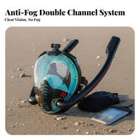 Anti-Fog Double Tube Snorkel Mask Adjustable Straps Full Face Dry Snorkel Mask Liquid Silicone Seal for Adults, Beginners, Ocean, Sea, Beach