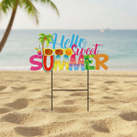 Hello Sweet Summer Sign Tropical Garden Sign with Stake Colorful for Homeowners