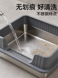 Stainless Steel Cat Litter Box, Extra Large, Thickened, Open Top, Anti-Splash, Easy to Clean, Corrosion-Resistant