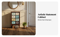 Colorful Painted Finish Multi-Color Apothecary Chest space-efficient Footprint Accent Cabinet Distressed Look Storage Furniture Vintage design for Apartment Dwellers, Homeowners, Interior Decorators, Entryway, Living Room, Bedroom, Hallway
