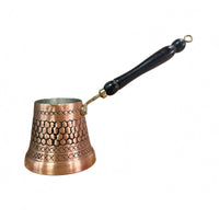 Tinned Interior Turkish Coffee Pot Wooden Handle Copper Cezve Hanging Loop Engraved Copper Pot Stovetop Use for Heating Drinks