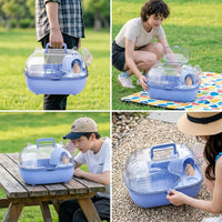 Portable Hamster Cage with Cat Ear Style, Oval Shape Travel Hamster Cage with Water Bottle, Outdoor Small Animal Carrier