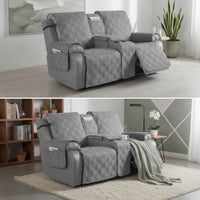 4 Pieces Recliner Loveseat Cover with Console Waterproof Recliner Loveseat Slipcover with Console Quilted Reclining Sofa Cover for Living Room
