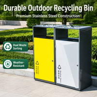 Sorting Waste Bin, Public Recycling Bin, Freestanding Outdoor Litter Bin, Brushed Stainless Steel, 0.8 mm Thick