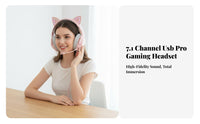 Cat Ear Gaming Headset Built-in Control Gaming Headphones with Detachable Cat Ears Multi-System Compatibility Wired Headset with Audio Input Device