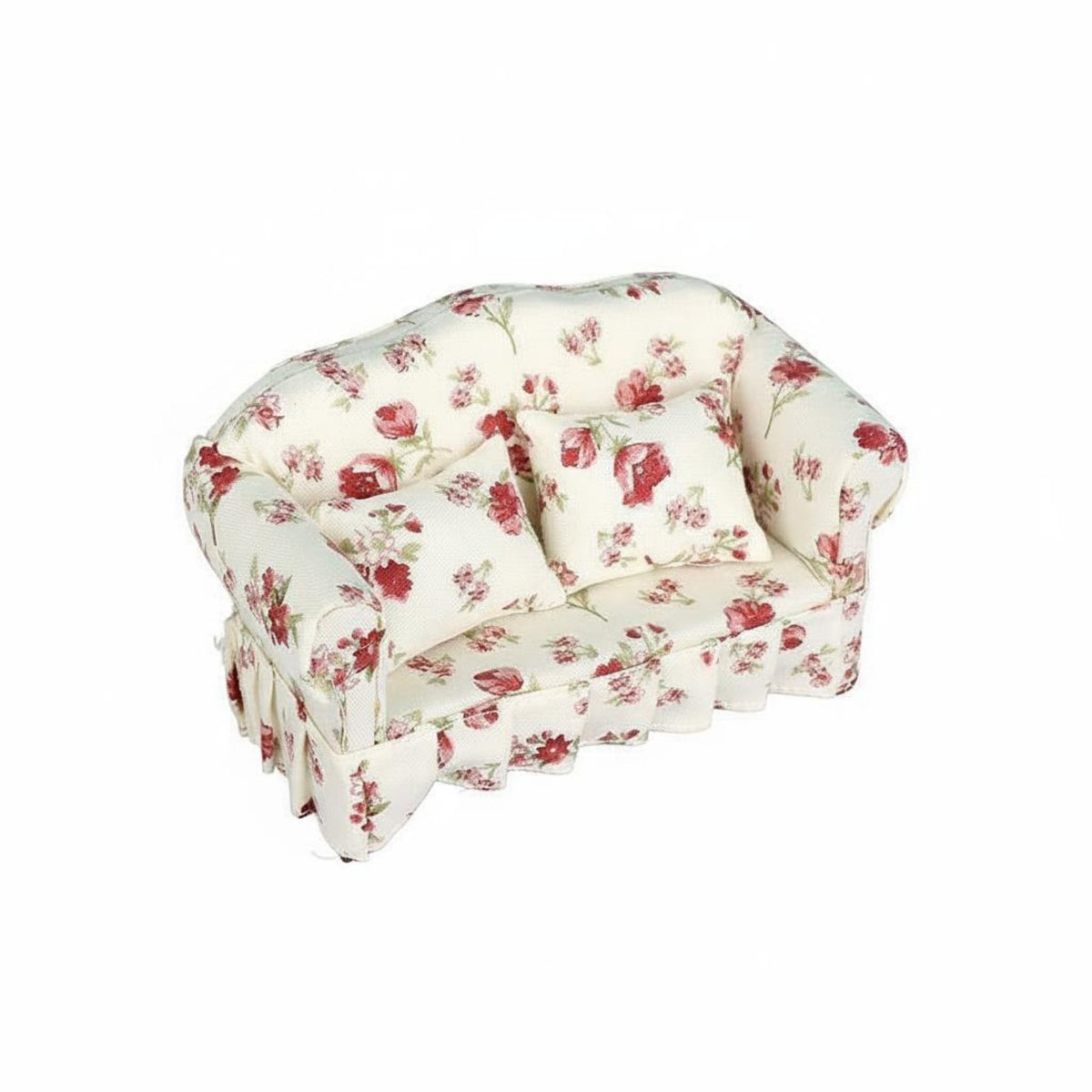 1:12 Scale Floral Loveseat Includes 2 Pillows Dollhouse Two-Seater Sofa Handmade Small Floral Pattern Sofa for Collectors, Hobbyists