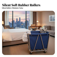 Hotel Housekeeping Trolley Large Capacity Stainless Steel Linen Cart Quiet Casters Heavy Duty Laundry Trolley for Janitors, Hotels, Guesthouses