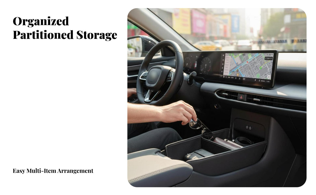 Foldable Central Console Lower Storage Box Tailored Vehicle Interior Accessory Non-Destructive Installation Car Organizer Large Capacity for Drivers, Daily Commute, Long-Distance Travels