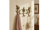 Floral Hook Rack Golden Finish Wall Hanger with Hooks Space-Saving for Entryway