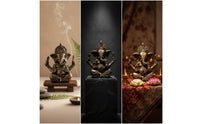 Antique Bronze Style Ganesha Figurine Stone-Like Ganesha Statue Resin Hindu Elephant God Figurine Tabletop for Home Altar, Meditation Room, Desk