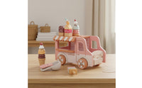 Educational Wooden Ice Cream Truck High-Quality Wood Ice Cream Playset Polished Edges Pull Along Toy Truck for Preschoolers, Playroom