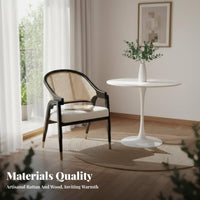 Retro Design Woven Back Armchair Handmade Weaving Cane Back Armchair Upholstered Cushion Dining Seat Breathable Backrest for Interior Designers, Homeowners, Business Owners, Restaurant, Living Room, Kitchen, Bedroom