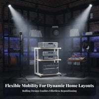 With Lockable Wheels High-Fidelity Equipment Rack Heavy Duty Multi-Tier Amplifier Stand Stable and Long-Lasting Rolling Audio Component Rack Easy to Assemble for Audiophiles, Home Theater, Living Room, Study