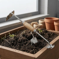 Stainless Steel 2-in-1 Garden Hoe and Cultivator Wood-Grain Handle Garden Hoe Rake Handheld Hand Cultivator Rake