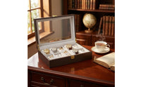 Padded Compartments Watch Organizer Box Transparent Top Window Wooden Watch Box Hinged Lid Wood Grain