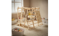 Wooden Climbing Frame with Swing Wood Indoor Jungle Gym Freestanding Indoor Playground with Slide for Kids, Young Children, Playroom