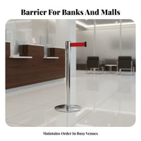 Retractable Belt Stanchion 4-Way Connection Stainless Steel Queue Post Hard-Wea Loop Construction Crowd Control Barrier Post for Banks, Hotels