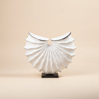 Textured Shell Sculpture Modern Sculpture with Base Abstract Ribbed Fan Statue Geometric for Interior Designers, Living Room, Entryway, Office Reception, Mantel