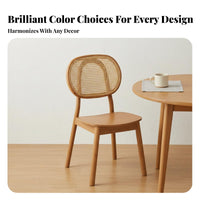 Nordic Inspired Cane Back Wooden Chair Natural Rattan Weave Armless Wooden Side Chair Solid Wood Frame Dining Seating Japanese Aesthetic for Interior Designers, Restaurant Owners, Homeowners, Guesthouse, Eatery, Kitchen, Home Office