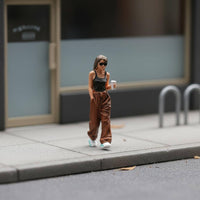 Holding Coffee Cup Woman Statue Collectible 1:64 Scale Resin Figure High Detail Walking Woman Figure for Collectors, Diorama, Desk Display