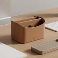 PU Leather Remote Control Holder Modern Design Faux Leather Remote Holder Neat Stitching Detail Multi-Compartment Desktop Organizer for Coffee Table