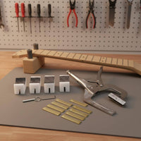 Quick Release Lever Handheld Fret Press Adjustable Neck Support Radius Fret Press Kit Steel Construction Handheld Fretting Tool Interchangeable Cauls for Luthiers, String Instrument Maintenance