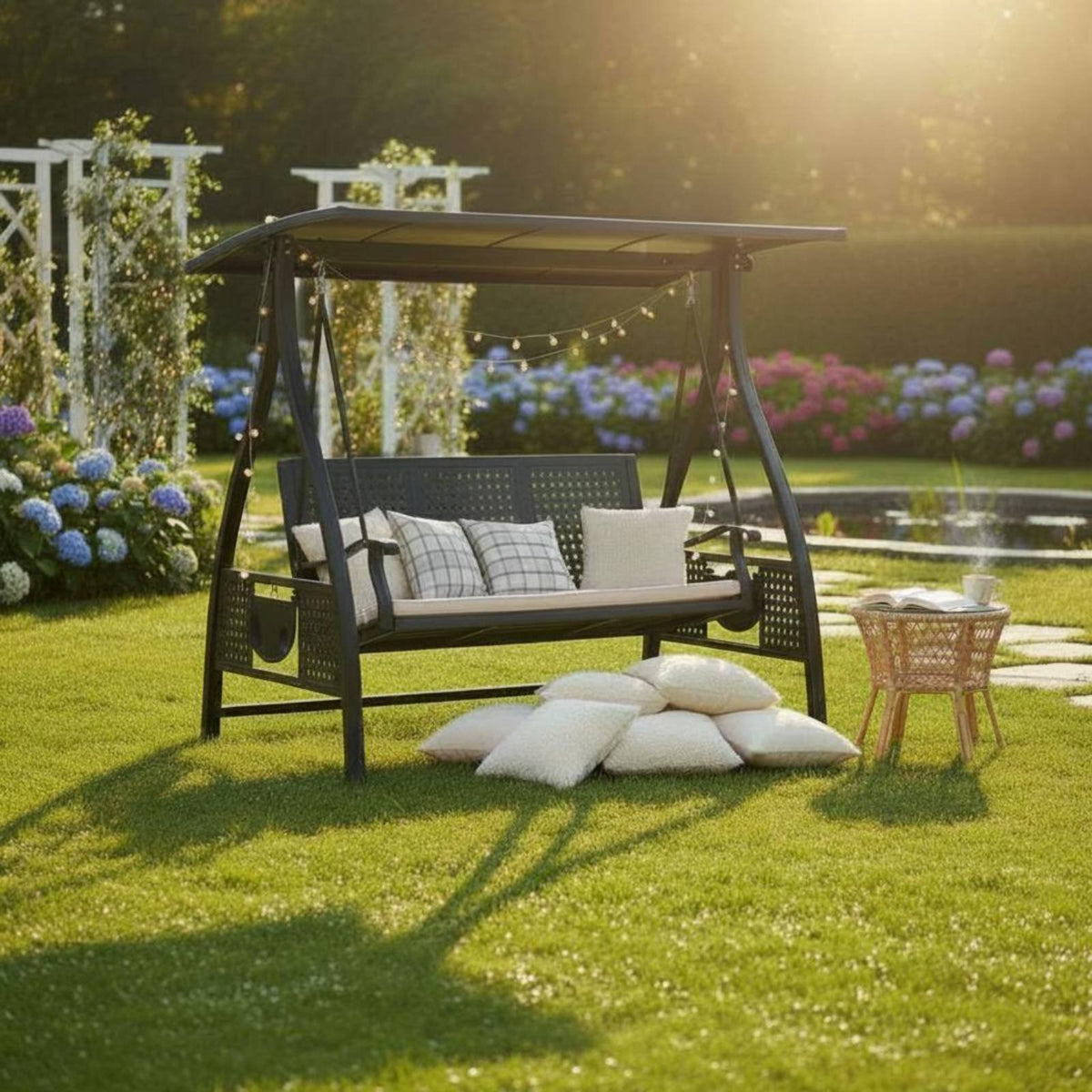 Aluminum Alloy Swing Chair Weather Resistant Patio Swing with Canopy High Bearing Capacity Outdoor Furniture for Garden, Backyard, Balcony